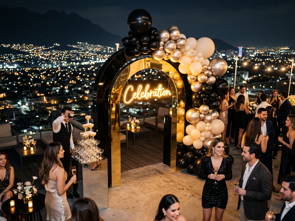 Celebración Golden Glam y Champagne Nancy García Eventos